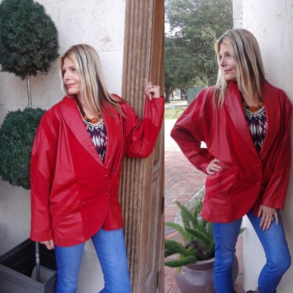 Jackets & Blazers - 80s vintage cherry red punk leather jacket medium